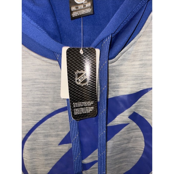 Tampa Bay Lightning NHL Performance Hoodie Gray & Blue Large Pullover Athletic - Picture 2 of 4